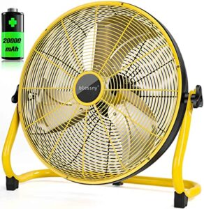 blessny 16'' portable rechargeable floor fan, 20000mah cordless battery operated fan for outdoor camping bbq fishing, 2500cfm high air-flow 40db low noise, 4-30 hours long running time