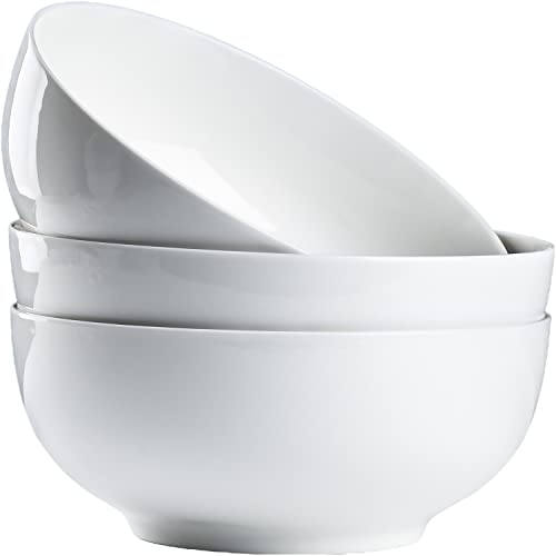 Hesen 60 oz Large Soup Bowl, Pho Bowls, Large Ramen Bowl Set of 3, 8 in Off White Porcelain Big Bowls…