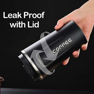 UIRIO 13oz Coffee Travel Mug - Stainless Steel Vacuum Insulated Tumbler - Reusable Smoothie Cup Leak Proof with Lid for Hot & Iced Coffee, Bubble Tea, Beer, Juice (Black)