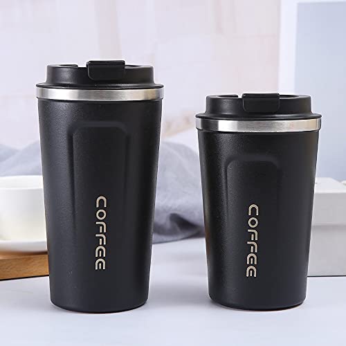 UIRIO 13oz Coffee Travel Mug - Stainless Steel Vacuum Insulated Tumbler - Reusable Smoothie Cup Leak Proof with Lid for Hot & Iced Coffee, Bubble Tea, Beer, Juice (Black)