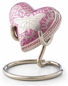 butterfly heart urn - pink heart keepsake urn with stand & box - small pink butterfly urn for human ashes - honor your loved one with mini pink urn heart shaped - perfect for adults & infants