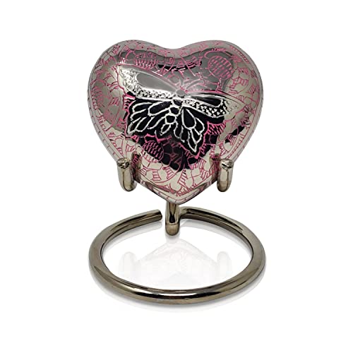 Butterfly Heart Urn - Pink Heart Keepsake Urn with Stand & Box - Small Pink Butterfly Urn for Human Ashes - Honor Your Loved One with Mini Pink Urn Heart Shaped - Perfect for Adults & Infants