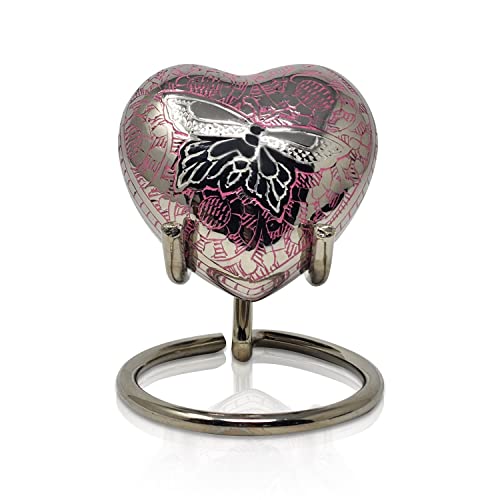 Butterfly Heart Urn - Pink Heart Keepsake Urn with Stand & Box - Small Pink Butterfly Urn for Human Ashes - Honor Your Loved One with Mini Pink Urn Heart Shaped - Perfect for Adults & Infants