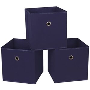 dabeact fabric cubes storage containers ,11 inch cloth storage cube foldable storage bins cubes organizer baskets with dual handles for shelf closet set of 3,(navy blue)