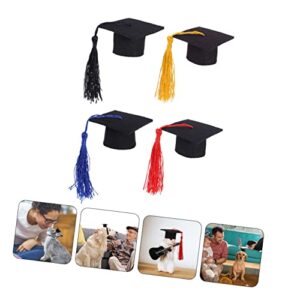 Mipcase 4pcs Bearded Kitten Graduate Photo Hamsters Props Birds Accessories Costume Hedgehogs Pets Hat Mini Guinea Adjustable Pigs Hats Turtles Tassel Dragons Grade Dress Pet Holiday