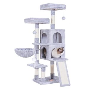 heybly cat tree cat tower for indoor cats, multi-level cat furniture condo with scratching board, light gray hct012w
