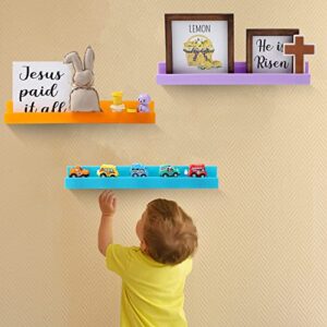 4 Pcs 15" Acrylic Floating Shelves Kids Bookshelf for Wall Mounted Macaron Color Hanging Acrylic Bookcase Display Shelf for Toy Record Vinyl Picture Book Living Room Bedroom Decor Frames