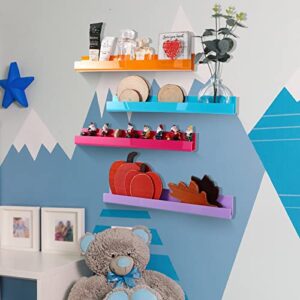 4 Pcs 15" Acrylic Floating Shelves Kids Bookshelf for Wall Mounted Macaron Color Hanging Acrylic Bookcase Display Shelf for Toy Record Vinyl Picture Book Living Room Bedroom Decor Frames