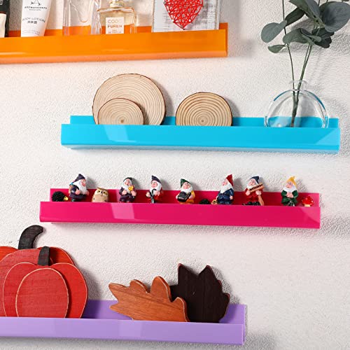 4 Pcs 15" Acrylic Floating Shelves Kids Bookshelf for Wall Mounted Macaron Color Hanging Acrylic Bookcase Display Shelf for Toy Record Vinyl Picture Book Living Room Bedroom Decor Frames