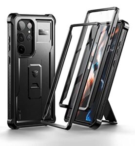 dexnor full body case for samsung galaxy s23 ultra 5g/6.8 inches, extra front frame heavy duty military grade protection built-in screen protector and kickstand, black