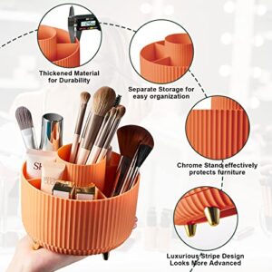 Diesisa 360 Rotating Makeup Brush Organizer With 5 Sections, Spining Countertop Swivel Makeup Brush Holder for Cosmetics, Nail Polish, Art Supply, Bathroom Vanity Desktop Organizer - Orange