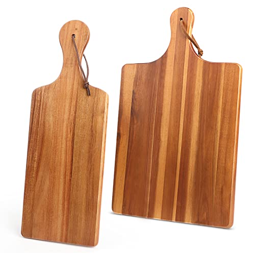 HOMEXCEL Wood Cutting Board, Cheese Board Charcuterie Board with Handle, Wooden Serving Tray for Cheese, Bread, Meat, Vegetables, Fruits, 17"X11"bundle with 17"X6"(2 Pack)