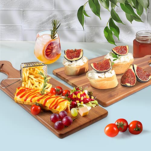 HOMEXCEL Wood Cutting Board, Cheese Board Charcuterie Board with Handle, Wooden Serving Tray for Cheese, Bread, Meat, Vegetables, Fruits, 17"X11"bundle with 17"X6"(2 Pack)