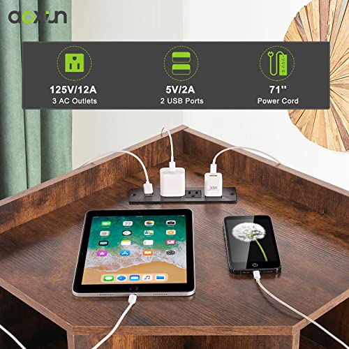 Aoxun Corner Storage Cabinet with Charging Station,USB Ports and Outlets, Triangle Corner Cube Storage for Small Space, Wooden Corner Cubby Bookshelf with 9 Cubes for Bedroom, Living Room, Brown