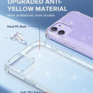 BERFY for iPhone 12 Case and iPhone 12 Pro Case Glitter, with 2X Screen Protector & 2X Camera Protector, [Non-Yellowing] Sparkly Crystal Shockproof Bumper Phone Case for Women Girls 6.1",Glitter Clear