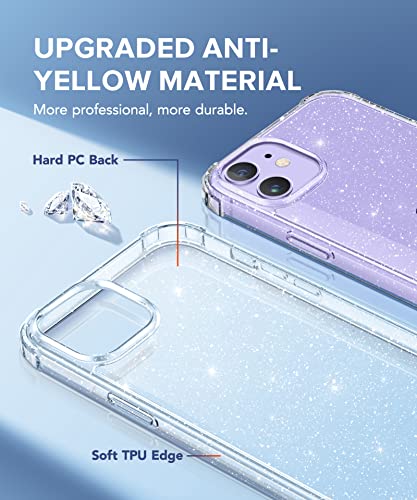 BERFY for iPhone 12 Case and iPhone 12 Pro Case Glitter, with 2X Screen Protector & 2X Camera Protector, [Non-Yellowing] Sparkly Crystal Shockproof Bumper Phone Case for Women Girls 6.1",Glitter Clear