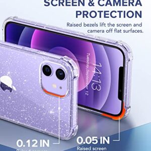 BERFY for iPhone 12 Case and iPhone 12 Pro Case Glitter, with 2X Screen Protector & 2X Camera Protector, [Non-Yellowing] Sparkly Crystal Shockproof Bumper Phone Case for Women Girls 6.1",Glitter Clear