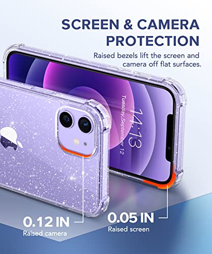 BERFY for iPhone 12 Case and iPhone 12 Pro Case Glitter, with 2X Screen Protector & 2X Camera Protector, [Non-Yellowing] Sparkly Crystal Shockproof Bumper Phone Case for Women Girls 6.1",Glitter Clear