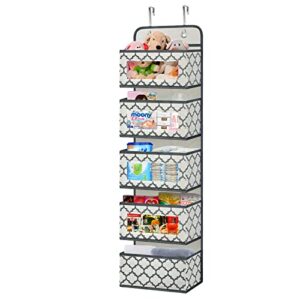 homyfort over the door organizer, hanging storage organizer with 5 large pockets & clear window for nursery,baby diapers,bathroom,closet,pantry,dorm,kids (beige)