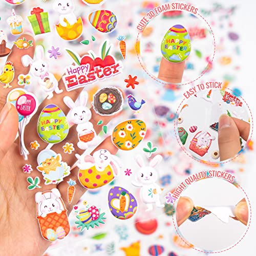 Easter Puffy Stickers for Kids, 180Pcs Cute Easter 3D Stickers for Scrapbooking DIY Phone Diary, Including Rabbit, Egg, Carrots, Chicke and More