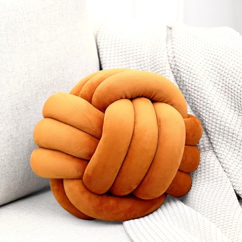 Petrella Knot Pillows Ball Round Throw Pillows Home Decor Cushion Decorative Aesthetic Throw Pillows，Caramel 8inch