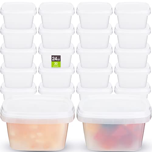 20 Pack 24 Oz Freezer Containers for Food Airtight Food Storage Containers Reusable Plastic Containers with Lids for Food Prep Lunch Fruit Soup Meal Storage, Dishwasher Safe