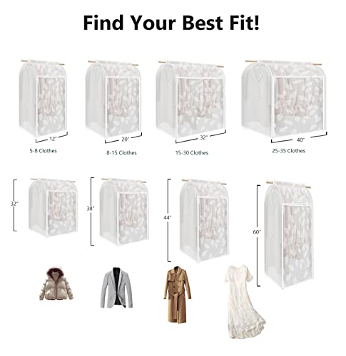 Garment Bags for Hanging Clothes Fully Sealed, Large Dustproof Hanging Clothing Storage Bags, Garment Cover Wardrobe Clothes Protector for Dress, Suit, Coat, Large Clothes (60"H×24"L×20"W, 2-Pack Translucent)