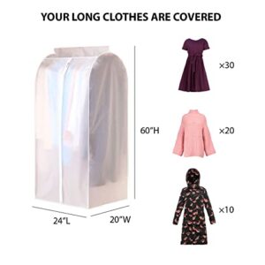 Garment Bags for Hanging Clothes Fully Sealed, Large Dustproof Hanging Clothing Storage Bags, Garment Cover Wardrobe Clothes Protector for Dress, Suit, Coat, Large Clothes (60"H×24"L×20"W, 2-Pack Translucent)