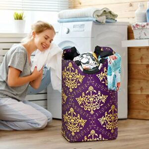 Kigai Golden Purple Flora Laundry Basket Large Collapsible Waterproof Laundry Hamper with Handles Portable Storage Basket Dirty Clothes Toys Organizer for College Dorms, Nursery, Bathroom