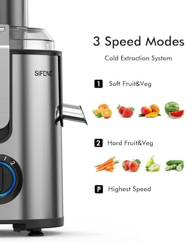 SiFENE Juicer Extractor, 3.2" Wide Mouth, Robust 800W Juicer Machine for Fresh Fruits and Vegetables, BPA-Free Stainless Steel, Quick Cleanup