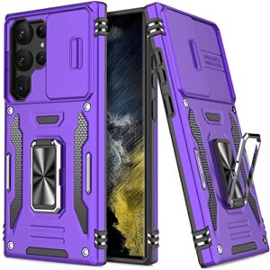 aupai galaxy s23 ultra case with camera cover,military grade heavy duty samsung s23 ultra cover pass 16ft drop test protective phone case with kickstand for samsung galaxy s23 ultra purple