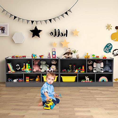 MEDIMALL 5 Cube Kids Toy Storage Organizer, 2-Tier Wooden Storage Cabinet Rack for Books Toys, Open Bookshelf Display Cabinet for Kids Room Playroom School Classroom