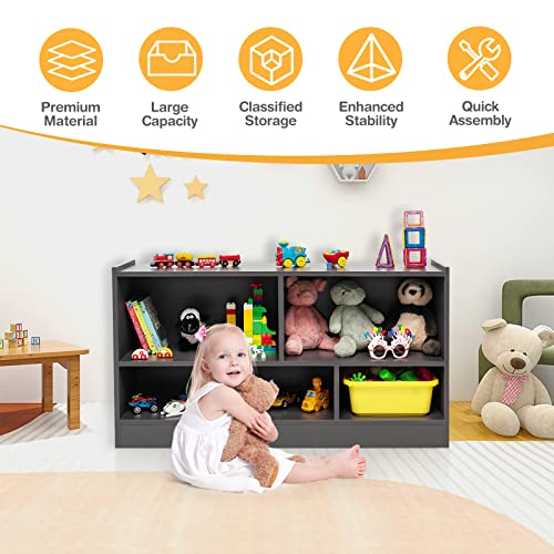 MEDIMALL 5 Cube Kids Toy Storage Organizer, 2-Tier Wooden Storage Cabinet Rack for Books Toys, Open Bookshelf Display Cabinet for Kids Room Playroom School Classroom