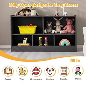 MEDIMALL 5 Cube Kids Toy Storage Organizer, 2-Tier Wooden Storage Cabinet Rack for Books Toys, Open Bookshelf Display Cabinet for Kids Room Playroom School Classroom