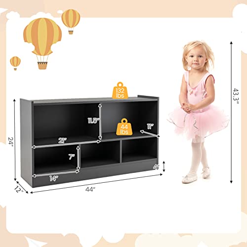 MEDIMALL 5 Cube Kids Toy Storage Organizer, 2-Tier Wooden Storage Cabinet Rack for Books Toys, Open Bookshelf Display Cabinet for Kids Room Playroom School Classroom