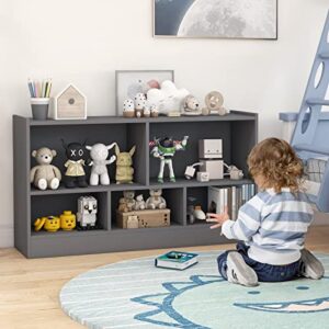 MEDIMALL 5 Cube Kids Toy Storage Organizer, 2-Tier Wooden Storage Cabinet Rack for Books Toys, Open Bookshelf Display Cabinet for Kids Room Playroom School Classroom