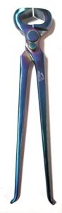 equine care 10 inches pre loaded inner spring multi color farrier hoof nippers.
