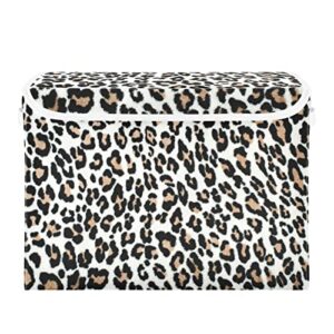 domiking brown black leopard collapsible rectangular storage bins with lids decorative lidded basket for toys organizers fabric storage boxes with handles for home toys organizers clothes and books