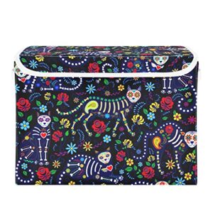 domiking cats skulls day of the dead collapsible rectangular storage bins with lids decorative lidded basket for toys organizers fabric storage boxes with handles for home clothes and books