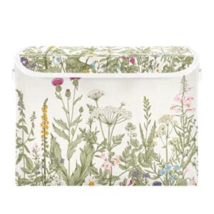 wild flowers collapsible rectangular storage bins with lids decorative lidded basket for toys organizers fabric storage boxes with handles for home clothes and books
