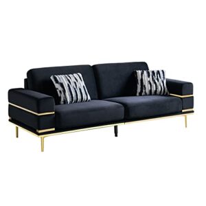 dolonm velvet couch for living room, modern wide seat sofa extra long couch with 2 pillows and square arms, upholstered comfy sofa decor furniture, black-type b