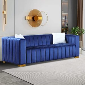 fcnehlm modern velvet sofa, 3 seater sofa for living room, bedroom, velvet upholstered sofa couch with stainless steel legs, 2 white pillows included