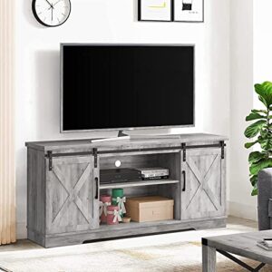 IDEALHOUSE Farmhouse TV Stand for 65 Inch TV, Entertainment Center TV Media Console Table, Tall TV Stand with Barn Doors, Storage and Shelves, Grey Modern TV Console Cabinet Furniture for Living Room