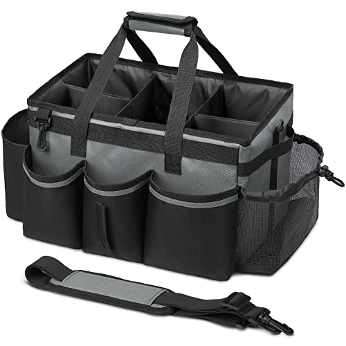 Graciadeco Large Cleaning Caddy Organizer with Handle for Housekeeper Cleaner Cleaning Caddy Bag and Adjustable Strap 16x10x10 inches Detailing Bag Storage Caddy for Cleaning Supplies, Gray