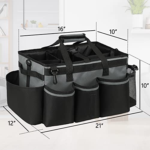 Graciadeco Large Cleaning Caddy Organizer with Handle for Housekeeper Cleaner Cleaning Caddy Bag and Adjustable Strap 16x10x10 inches Detailing Bag Storage Caddy for Cleaning Supplies, Gray