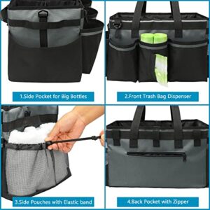 Graciadeco Large Cleaning Caddy Organizer with Handle for Housekeeper Cleaner Cleaning Caddy Bag and Adjustable Strap 16x10x10 inches Detailing Bag Storage Caddy for Cleaning Supplies, Gray