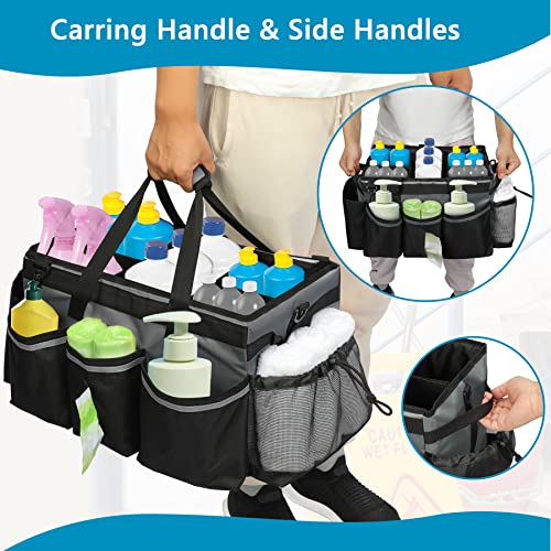 Graciadeco Large Cleaning Caddy Organizer with Handle for Housekeeper Cleaner Cleaning Caddy Bag and Adjustable Strap 16x10x10 inches Detailing Bag Storage Caddy for Cleaning Supplies, Gray