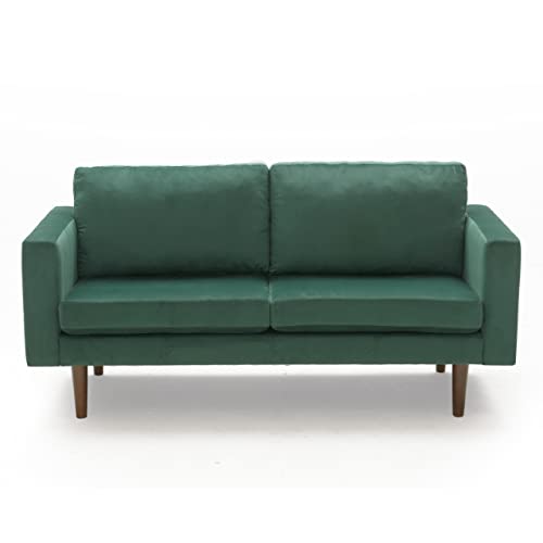 Kingfun 65'' Velvet Sofas for Living Room, Green Couch Loveseat Small Spaces Bedroom with Solid Wooden Frame and Padded Cushion, Mid Century Modern Decor Love Seats Furniture, Green, Vintage Green