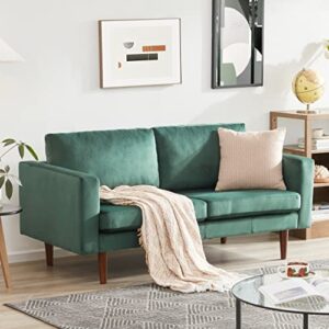 kingfun 65'' velvet sofas for living room, green couch loveseat small spaces bedroom with solid wooden frame and padded cushion, mid century modern decor love seats furniture, green, vintage green