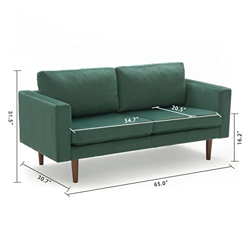 Kingfun 65'' Velvet Sofas for Living Room, Green Couch Loveseat Small Spaces Bedroom with Solid Wooden Frame and Padded Cushion, Mid Century Modern Decor Love Seats Furniture, Green, Vintage Green